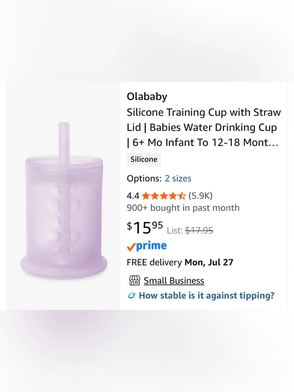 Lavender Silicone Training Cup with Straw Lid - Kids Accessories NWOT